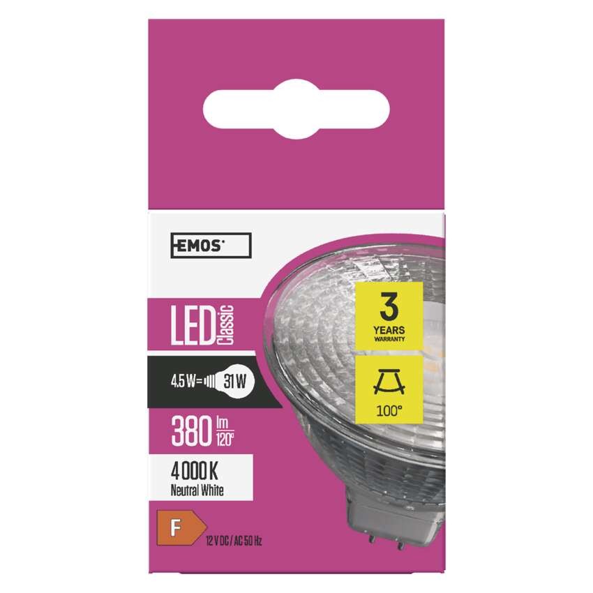 LED žárovka Classic MR16 / GU5,3 / 4,5 W (31 W) / 380 lm / neutrální bílá