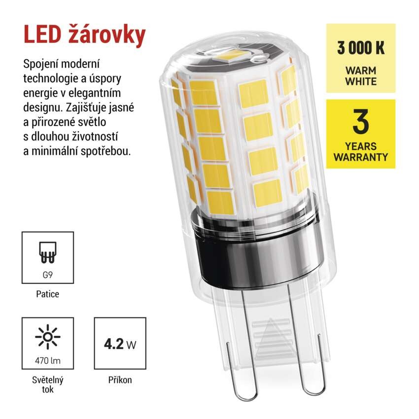 LED žárovka Classic JC / G9 / 4,2 W (40 W) / 470 lm / teplá bílá / 2 ks