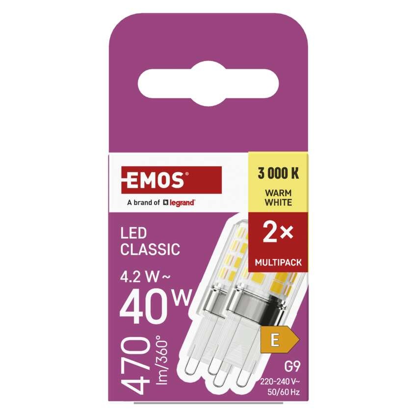 LED žárovka Classic JC / G9 / 4,2 W (40 W) / 470 lm / teplá bílá / 2 ks