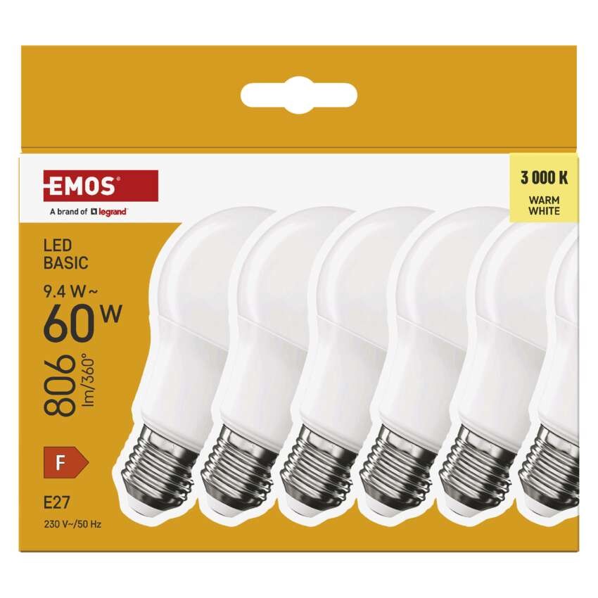 LED žarnica Basic A60 / E27 / 9,4 W (60 W) / 806 lm / Toplo bel