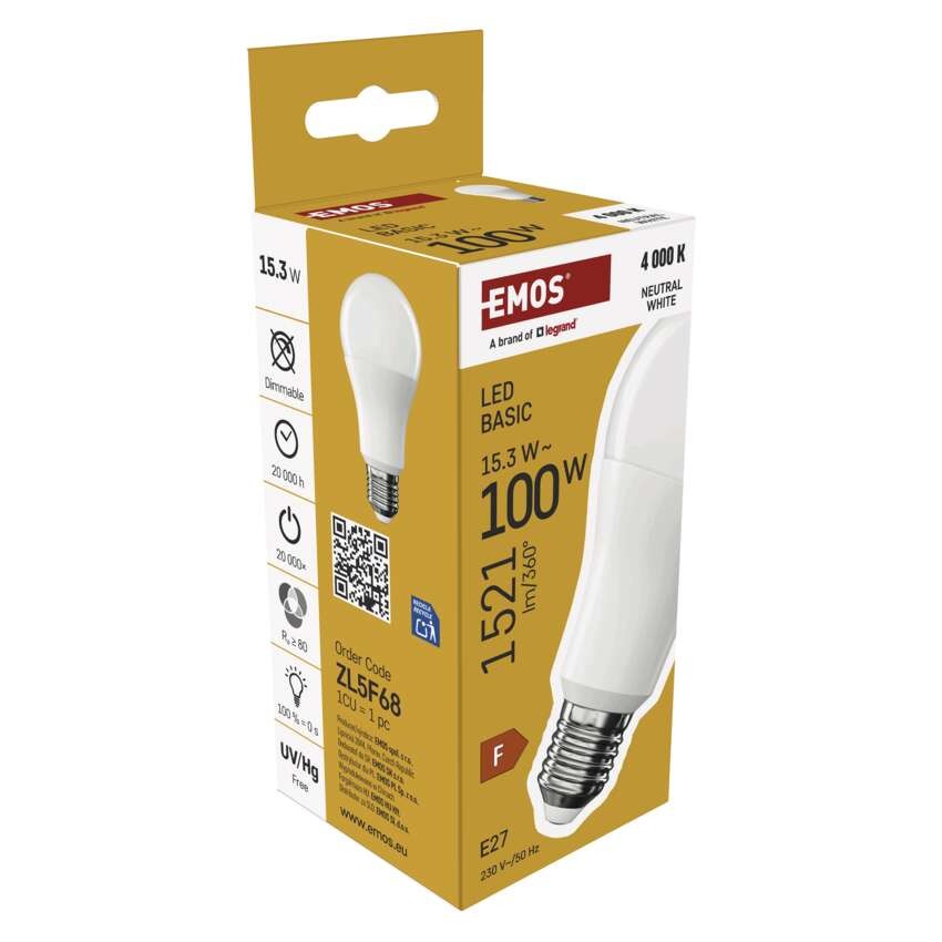 LED žárovka Basic A60 / E27 / 15,3W (100 W) / 1521 lm / Neutrální bílá