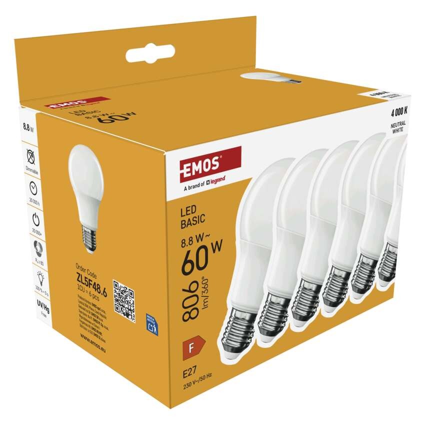 LED žárovka Basic A60 / E27 / 8,8 W (60 W) / 806 lm / neutrální bílá
