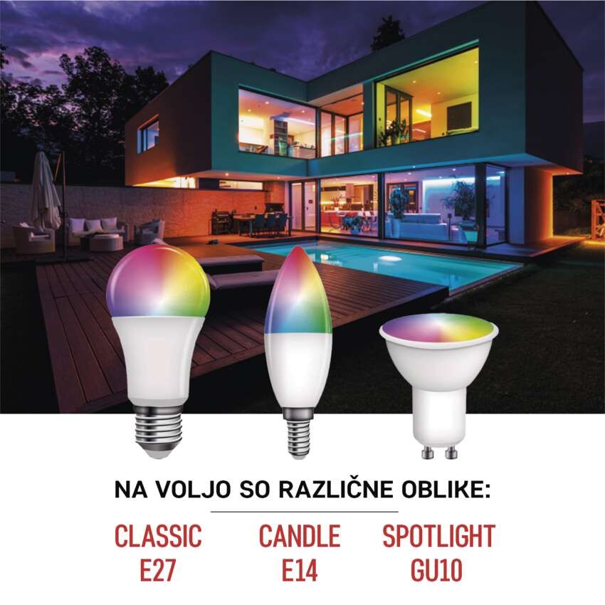 LED žarnica GoSmart A60 / E27 / 9 W (60 W) / 806 lm / RGB / zatemnilna / Zigbee