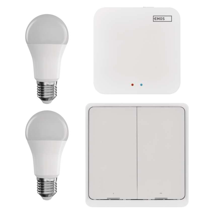 Sada GoSmart: 2x LED žárovka E27 / 11W / RGB / Zigbee,  1x ovladač scén, 1x ZigBee brána