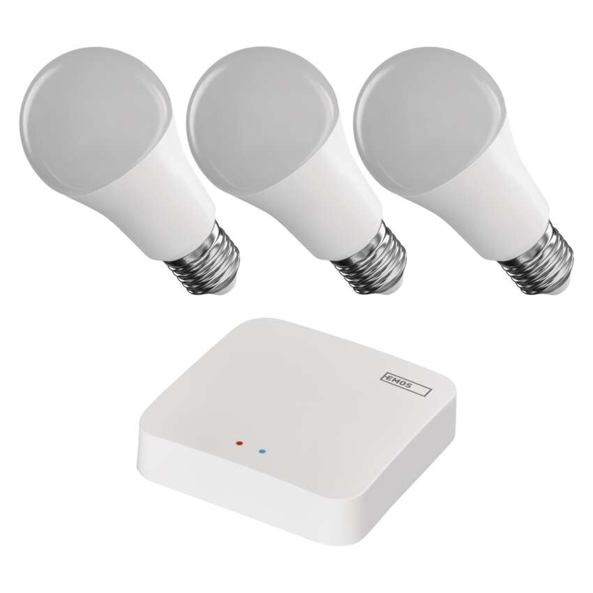 Sada GoSmart: 3x LED žárovka E27 / 11W / RGB / Zigbee,  1x ZigBee brána