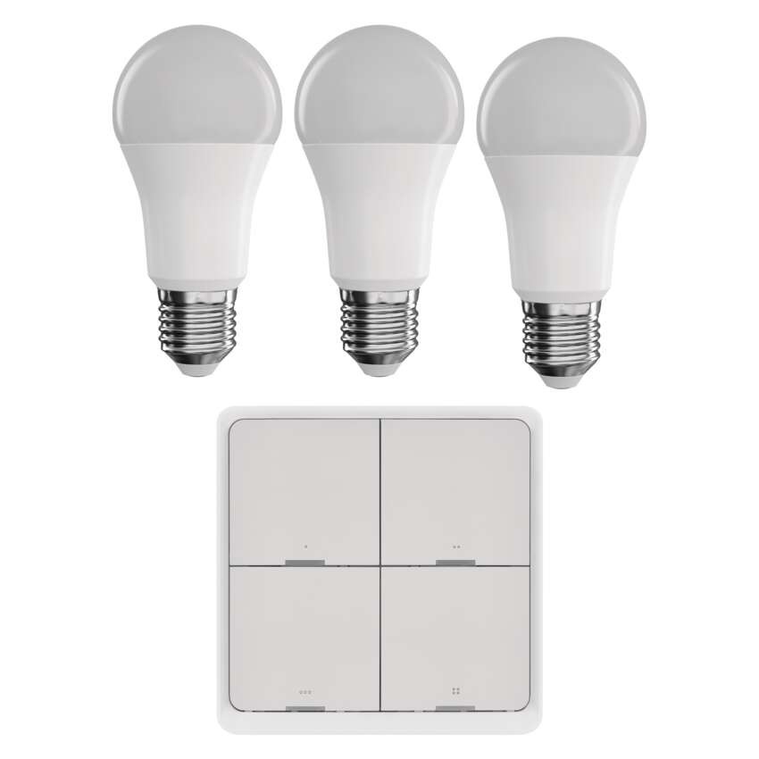 Set GoSmart: 3x LED Lampe E27 / 11W / RGB / Zigbee,  1x Szenenschalter