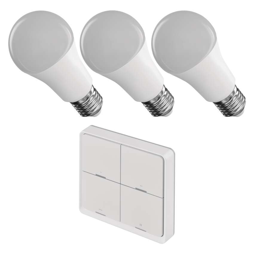 Set GoSmart: 3x LED Lampe E27 / 11W / RGB / Zigbee,  1x Szenenschalter