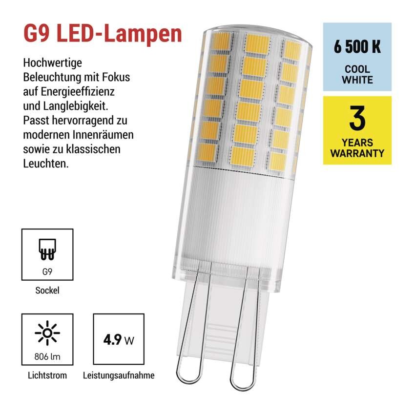 LED Lampe Classic JC / G9 / 4,9 W (60W) / 806 lm / Kaltweiß