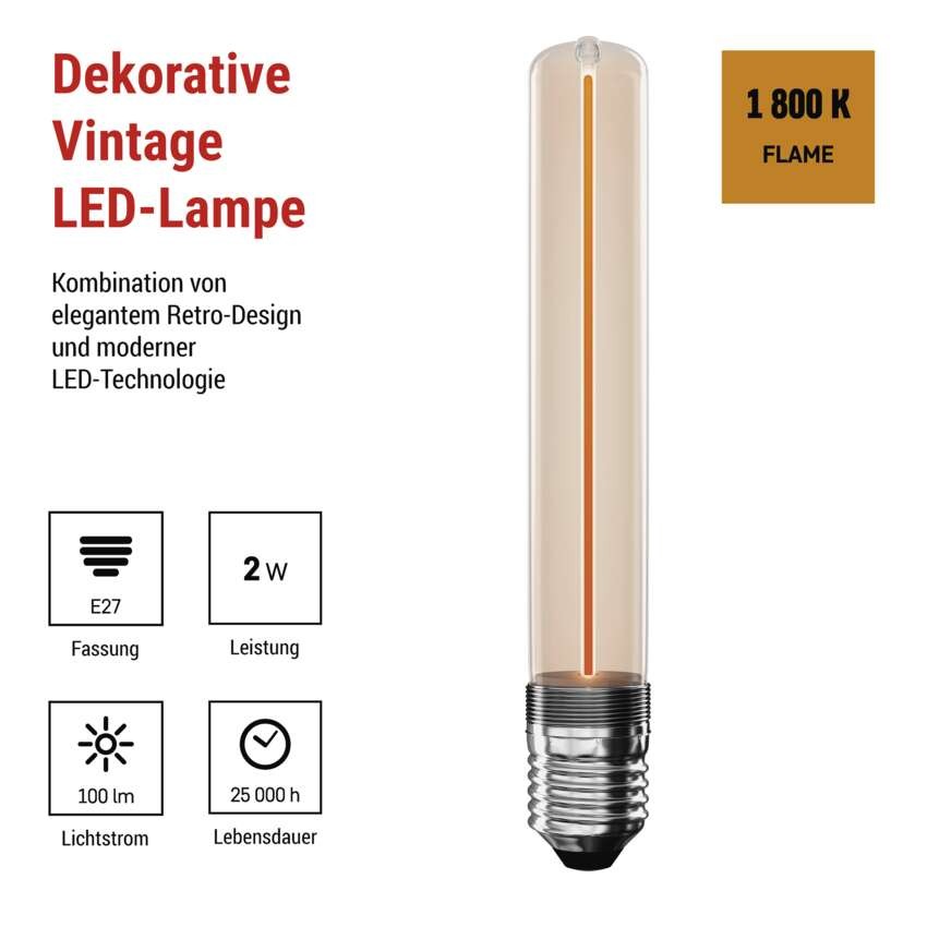 LED Lampe DECO T30 / E27 / 2 W (11 W) / 100 lm / flame