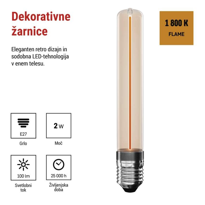 LED žarnica DECO T30 / E27 / 2 W (11 W) / 100 lm / flame