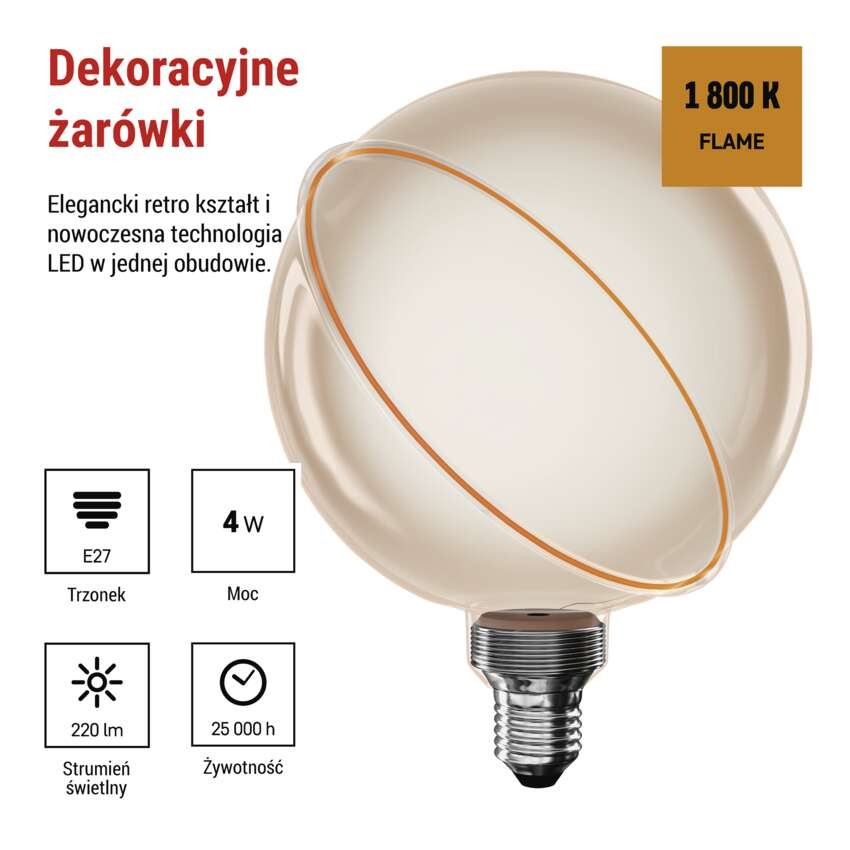 Żarówka LED DECO G130SRA / E27 / 4 W (22 W) / 220 lm / flame