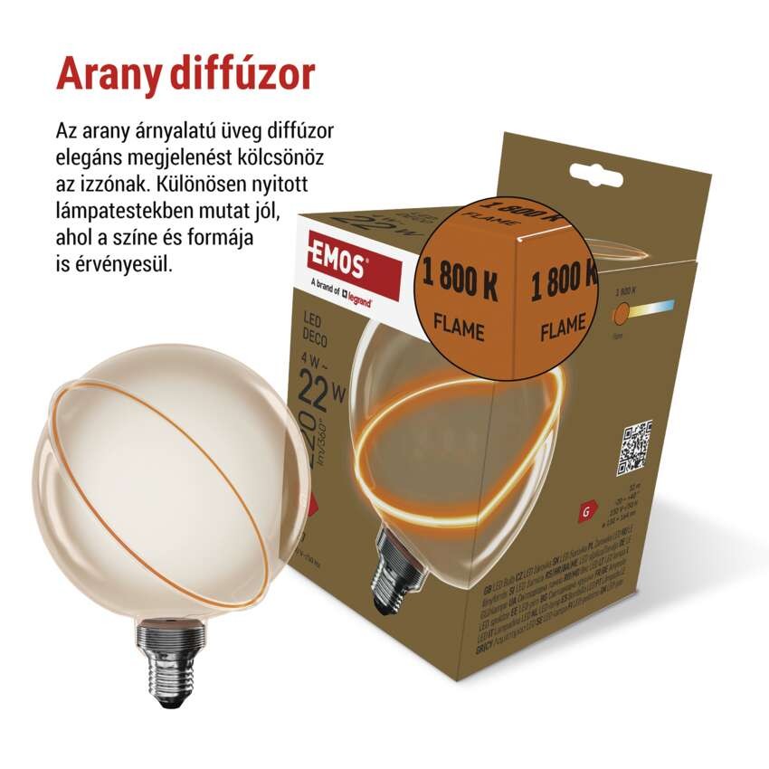LED izzó DECO G130SRA / E27 / 4 W (22 W) / 220 lm / flame