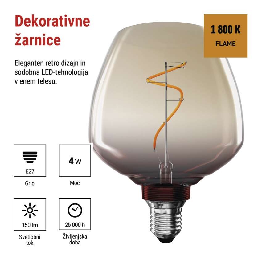 LED žarnica DECO S123 / E27 / 4 W (16 W) / 150 lm / flame