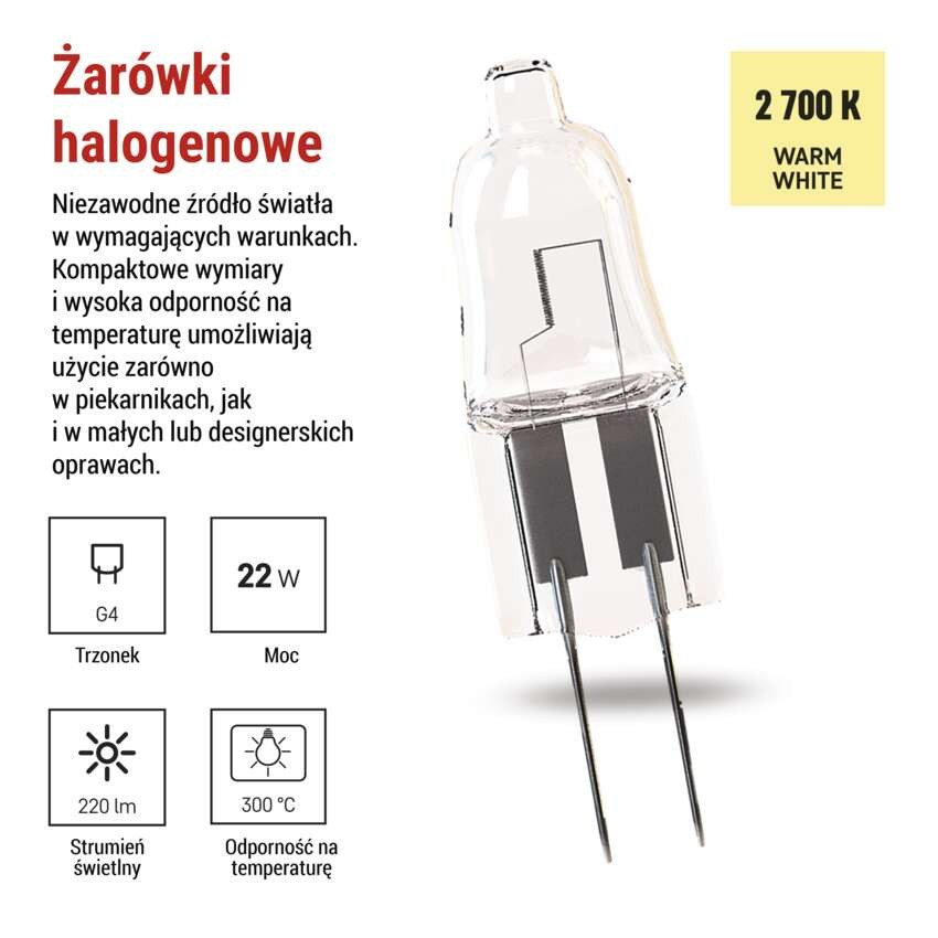 Żarówka halogenowa JC 14W G4 ciepła biel