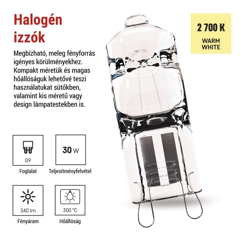 EMOS halogén izzó JC G9 30W 340lm