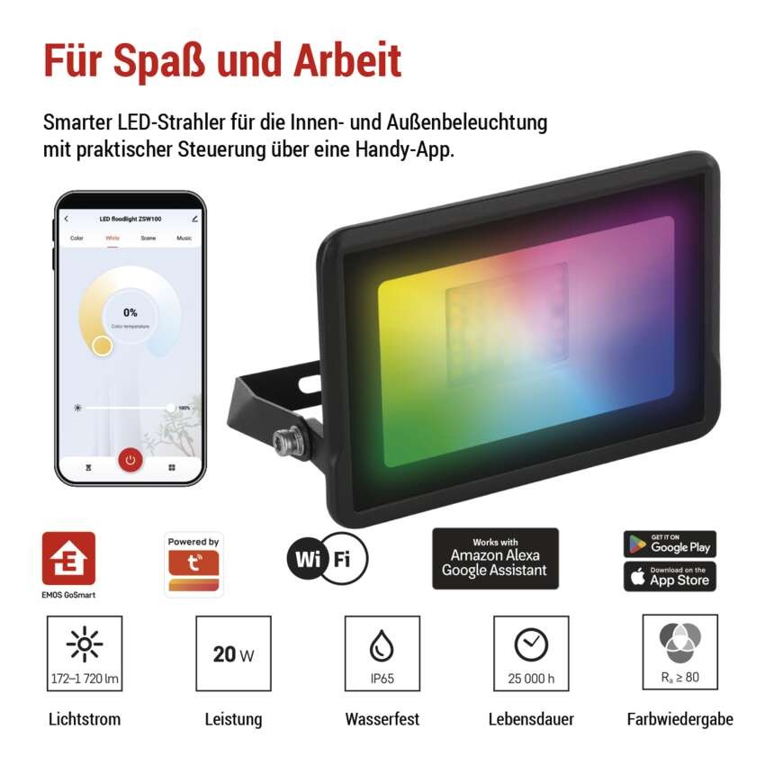 GOSMART LED Strahler 20W, 1720lm, RGB+CCT,IP65