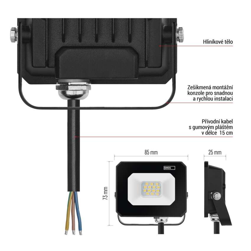 LED reflektor SIMPO 10 W, černý, neutrální bílá
