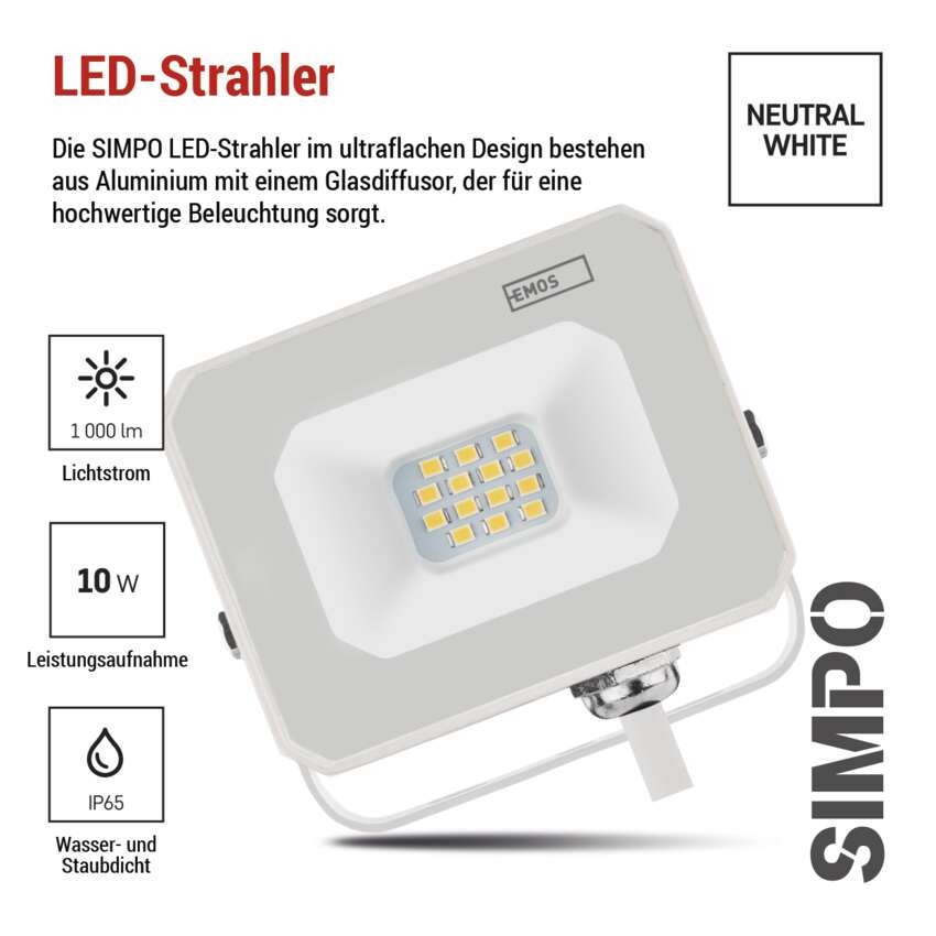 LED reflektor SIMPO 10 W, weiß, neutralweiß