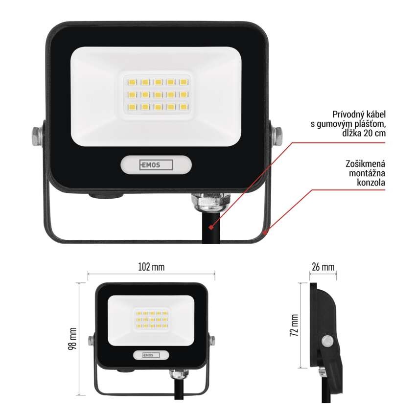 LED reflektor GLARO 10W, čierny, IP65, 1000 lm, neutrálna biela