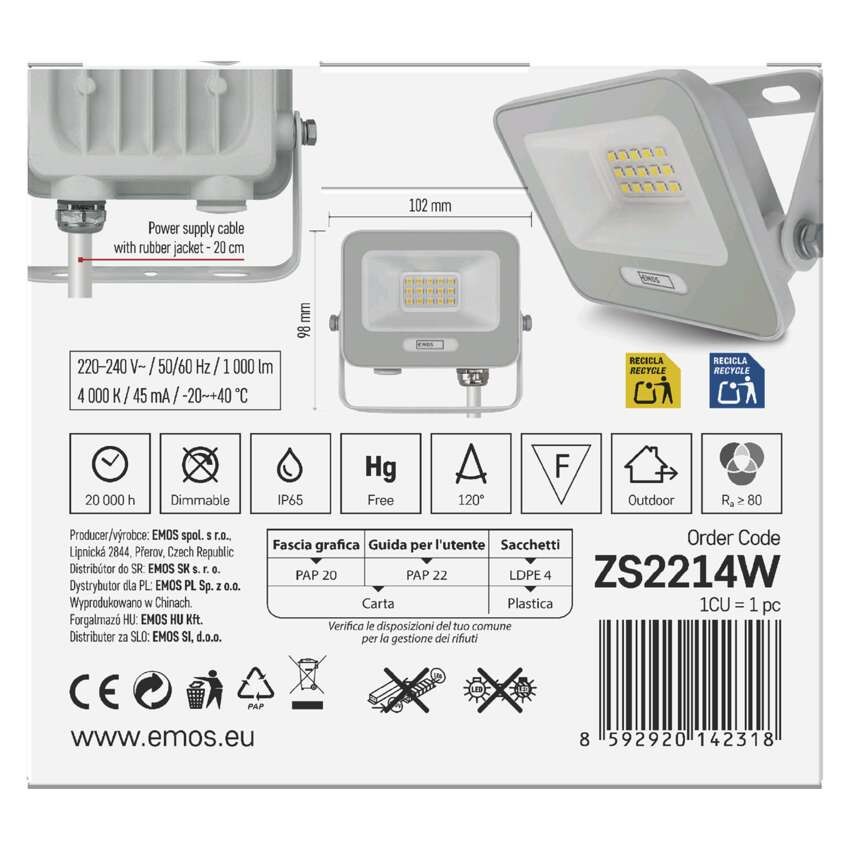 LED reflektor GLARO 10W, bílý, IP65, 1000 lm, neutrální bílá