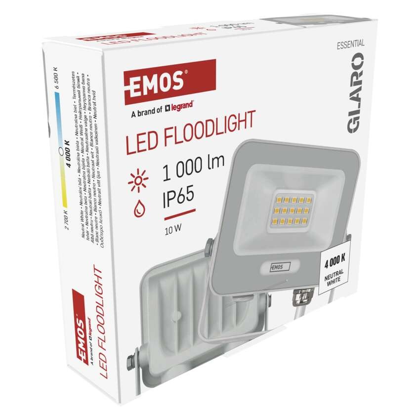 LED reflektor GLARO 10W, bílý, IP65, 1000 lm, neutrální bílá