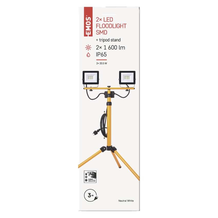 LED reflektor HOBBY SLIM 2x 20,5W + trojnožka, černý/žlutý, neutrální bílá