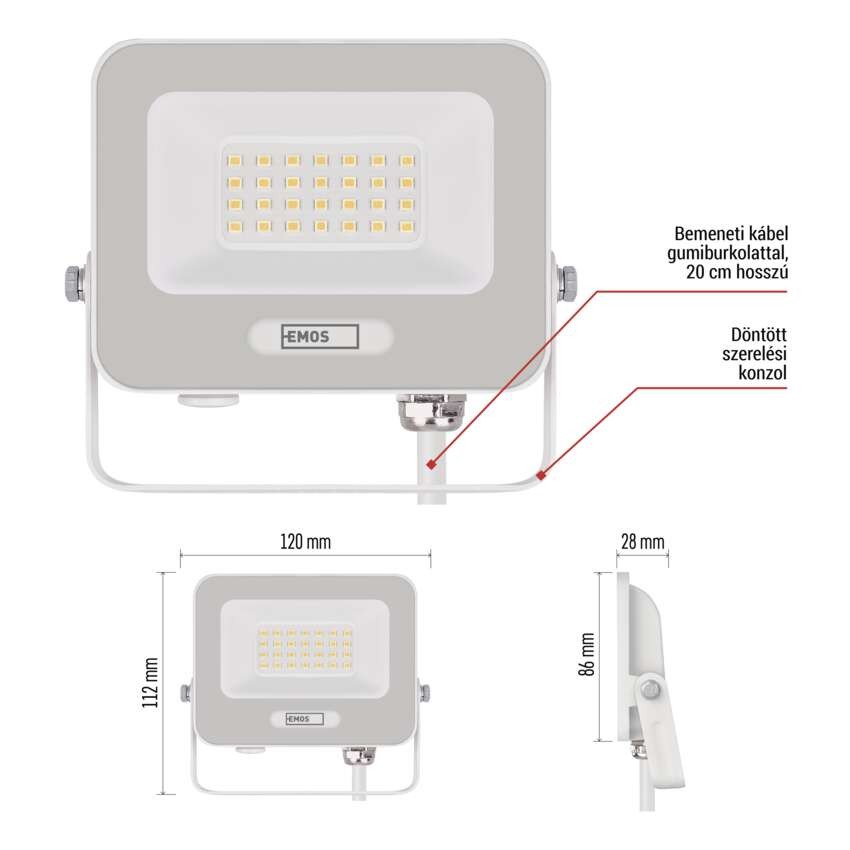 LED reflektor GLARO 20W, fehér, IP65, 2000 lm, természetes fehér