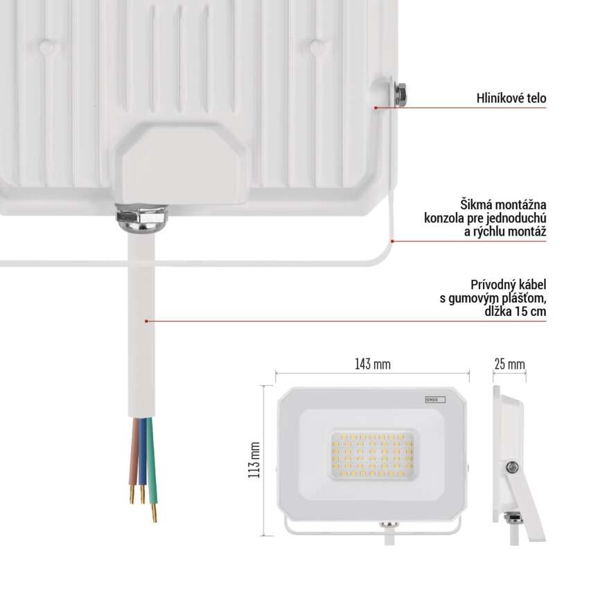 LED reflektor SIMPO 30W, biely, IP65, 3000 lm, neutrálna biela