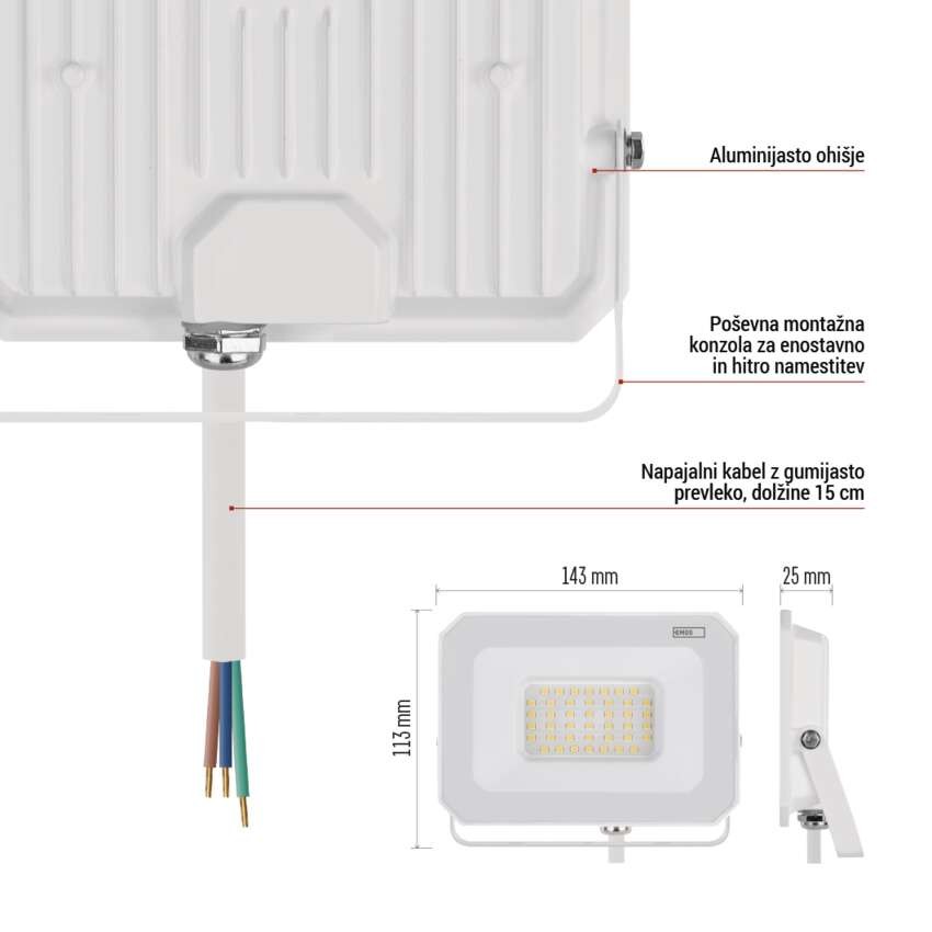 LED reflektor SIMPO 30W, bel, IP65, 3000 lm, nevtralna bela
