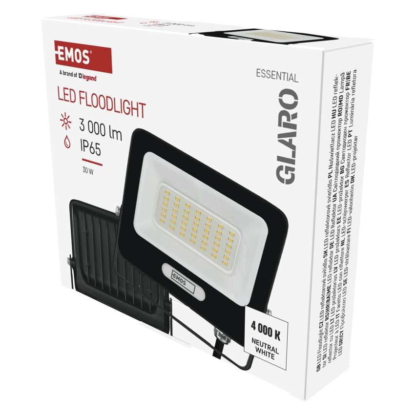 LED reflektor GLARO 30W, černý, IP65, 3000 lm, neutrální bílá