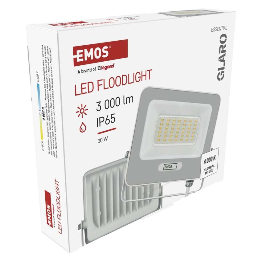 LED reflektor GLARO 30W, bílý, IP65, 3000 lm, neutrální bílá