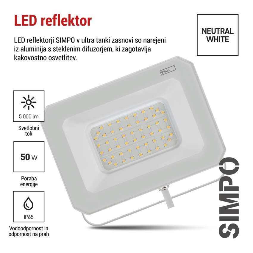 LED REFLEKTOR SIMPO 50W 5000LM IP65 NW W