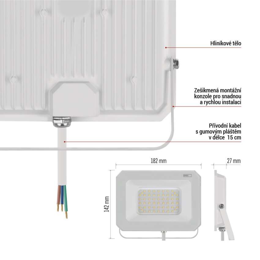 LED reflektor SIMPO 50W, bílý, IP65, 5000 lm, neutrální bílá