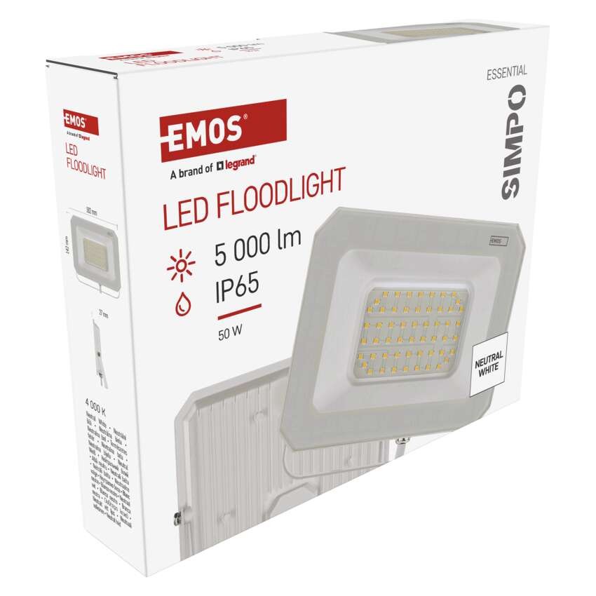 LED reflektor SIMPO 50W, bílý, IP65, 5000 lm, neutrální bílá