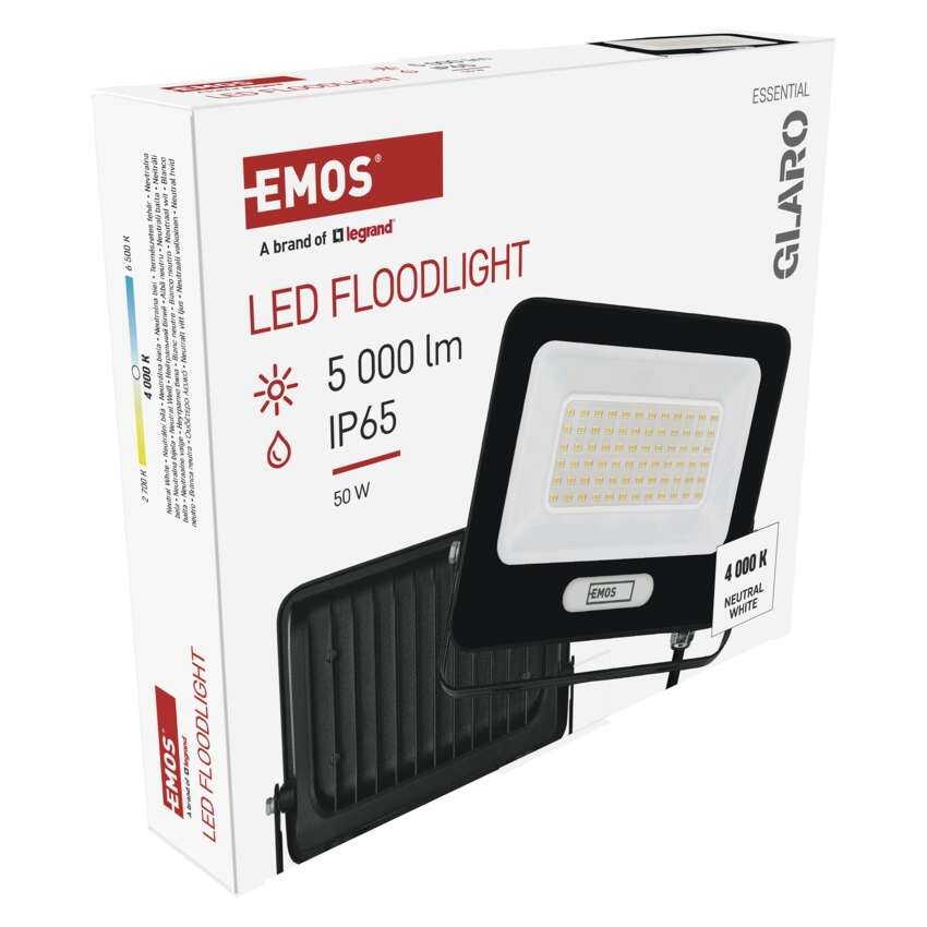 LED reflektor GLARO 50W, černý, IP65, 5000 lm, neutrální bílá