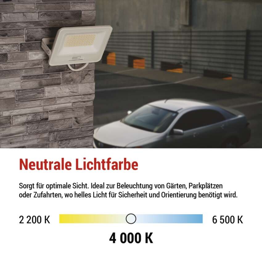 LED reflektor GLARO 50W, weiß, IP65, 5000 lm, neutralweiß