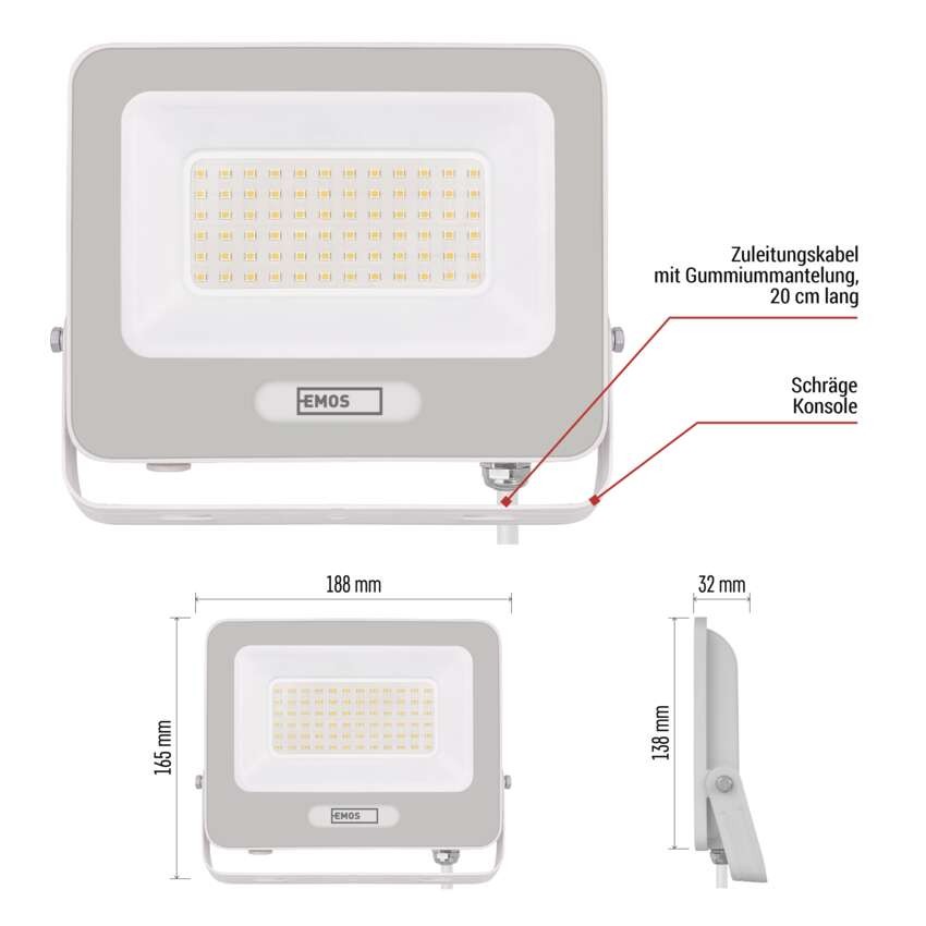 LED reflektor GLARO 50W, weiß, IP65, 5000 lm, neutralweiß