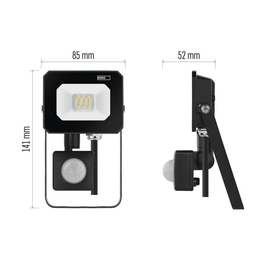 LED reflektor SIMPO s pohybovým čidlem, 10 W, černý, neutrální bílá