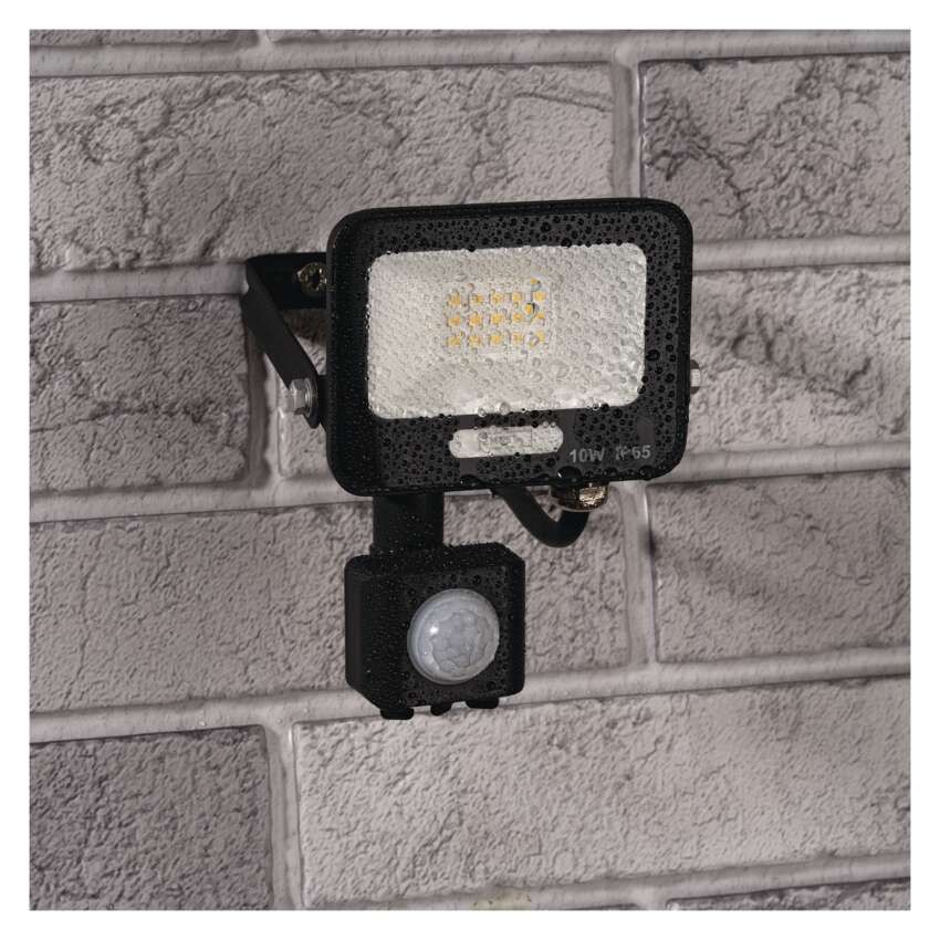 LED reflektor GLARO s pohybovým čidlem, 10 W, černý, IP54, 1000 lm, neutrální bílá