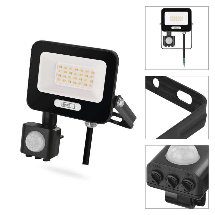 LED reflektor GLARO s pohybovým čidlem, 20 W, černý, IP54, 2000 lm, neutrální bílá