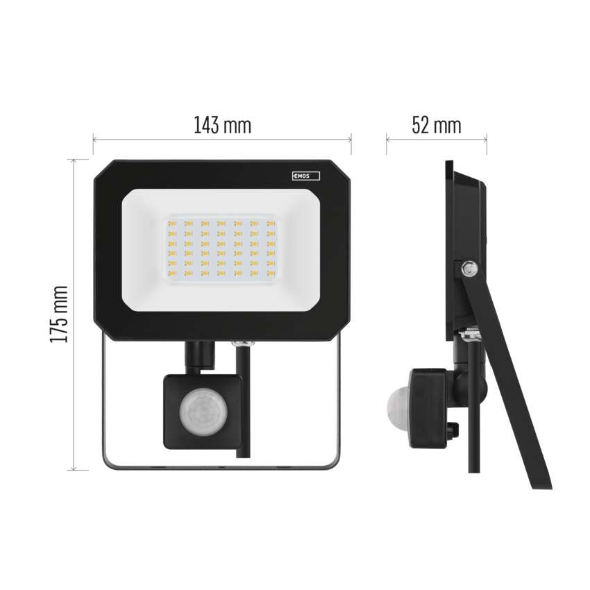 LED reflektor SIMPO s pohybovým čidlem, 30 W, černý, neutrální bílá
