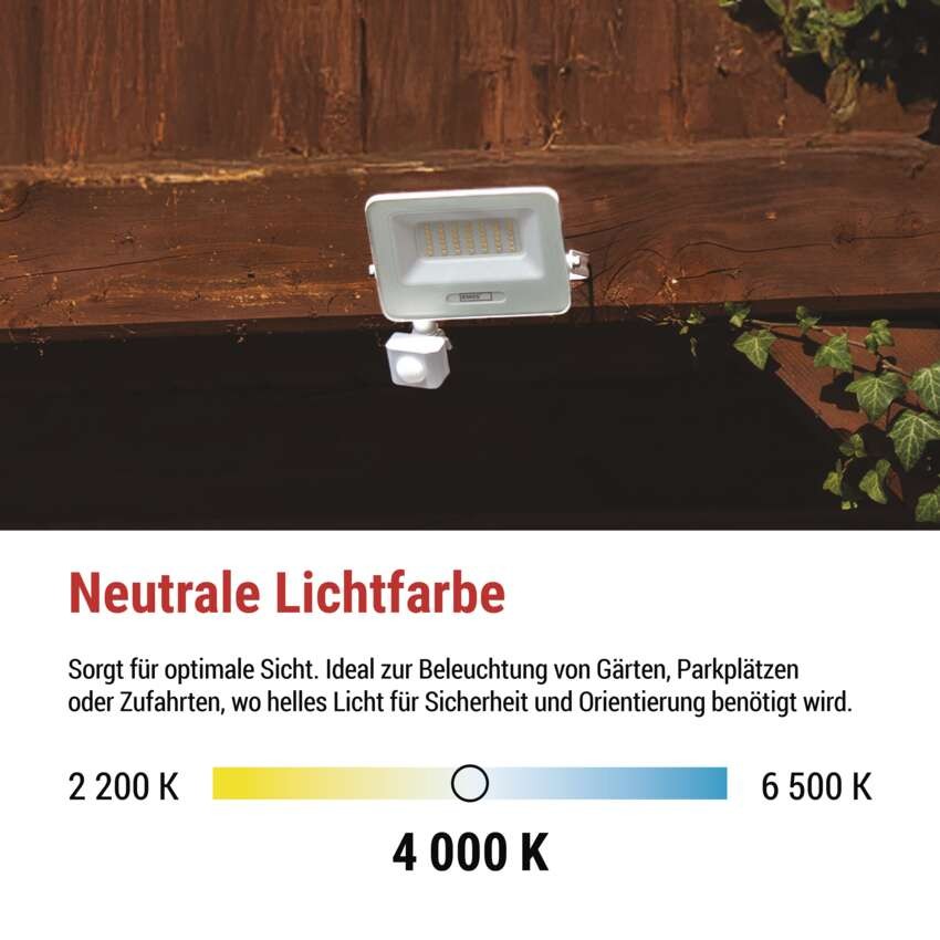 LED reflektor GLARO mit Bewegungssensor, 30 W,weiß, IP54, 3000 lm, neutralweiß