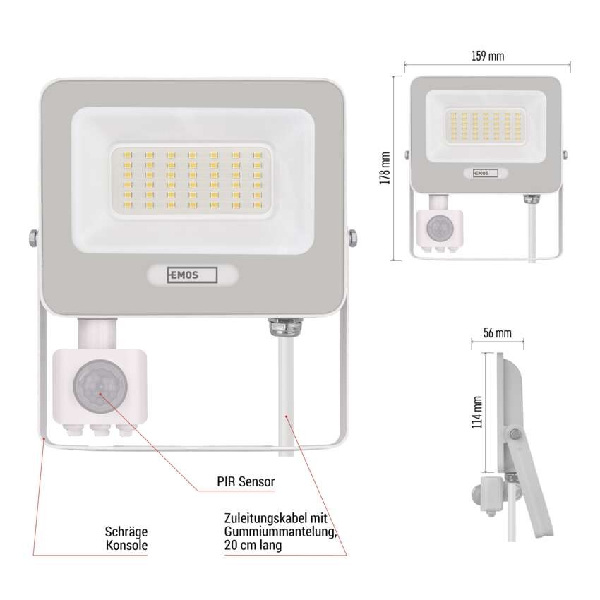 LED reflektor GLARO mit Bewegungssensor, 30 W,weiß, IP54, 3000 lm, neutralweiß