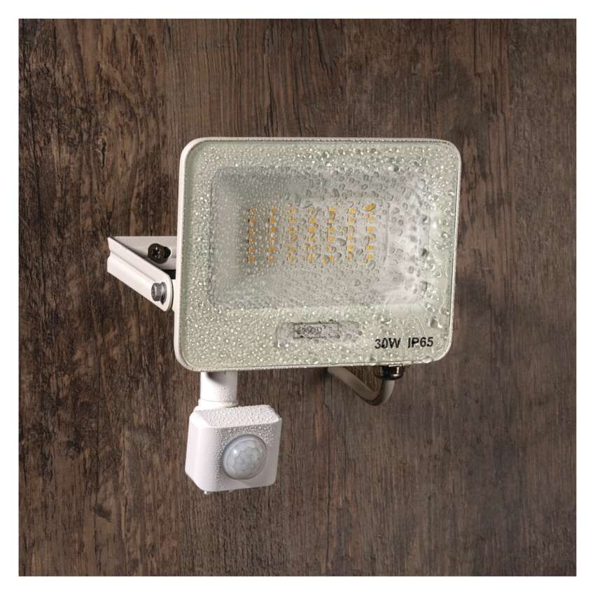 LED reflektor GLARO s pohybovým čidlem, 30 W, bílý, IP54, 3000 lm, neutrální bílá