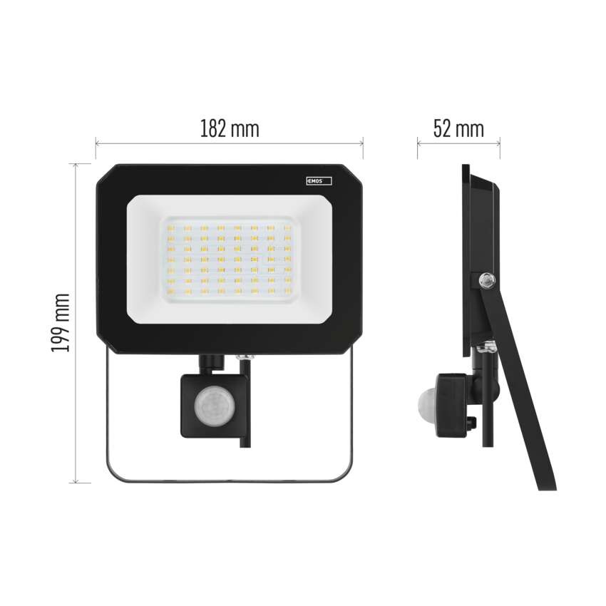 LED reflektor SIMPO s pohybovým čidlem, 50 W, černý, neutrální bílá
