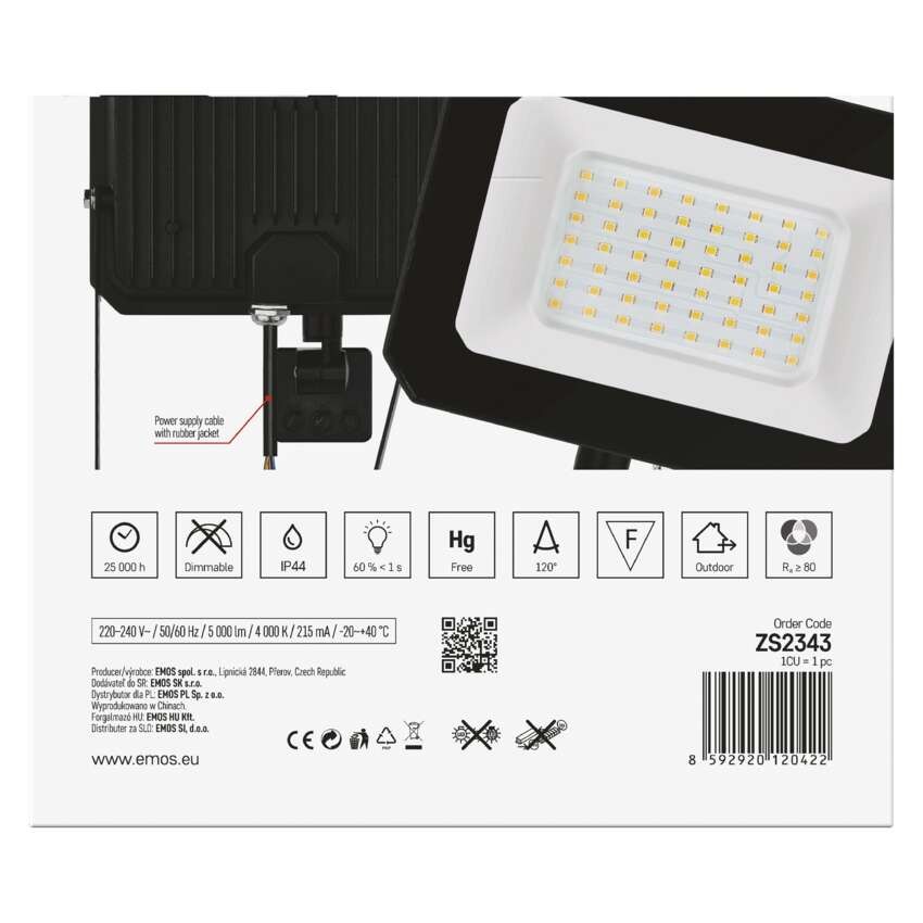 LED reflektor SIMPO s pohybovým čidlem, 50 W, černý, neutrální bílá