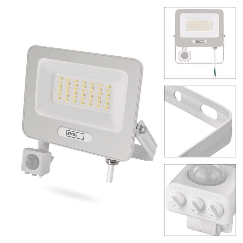 LED reflektor GLARO s pohybovým čidlem, 50 W, bílý, IP54, 5000 lm, neutrální bílá