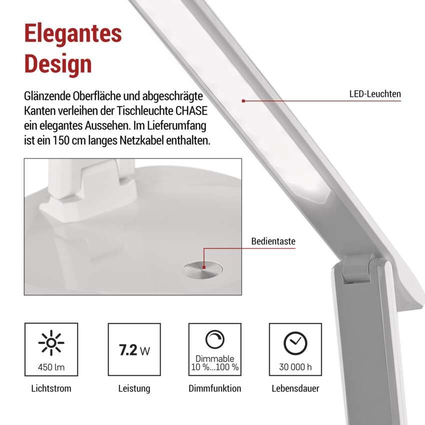 LED Schreibtischlampe CHASE, weiss