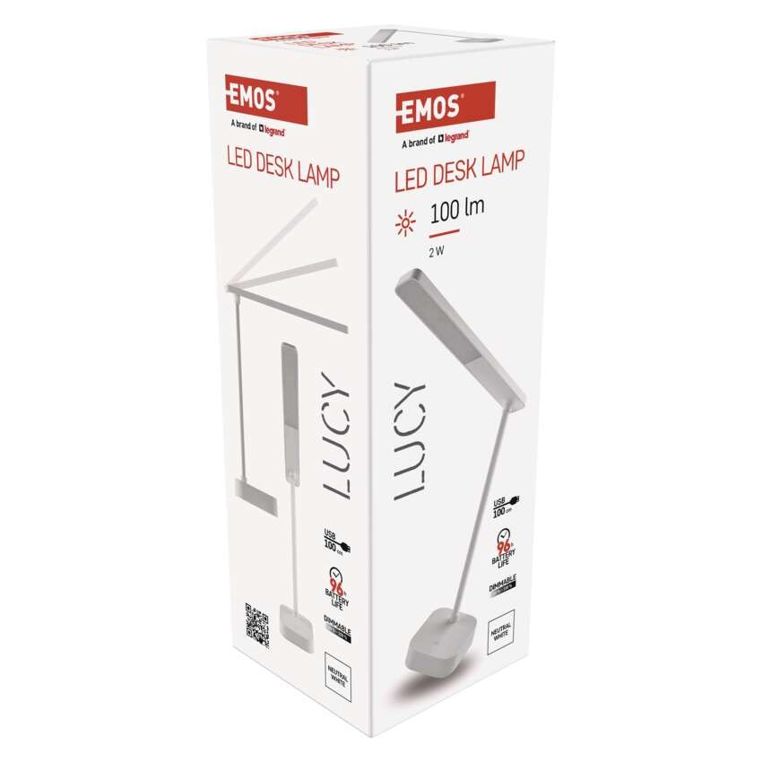 LED stolní lampa LUCY, nabíjecí, bílá