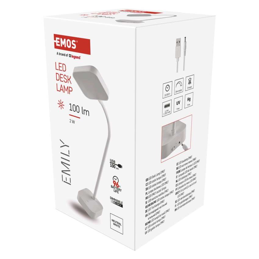 LED stolní lampa EMILY, nabíjecí, bílá